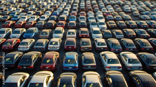 Patterned Array of Parked Cars in an Extensive Lot