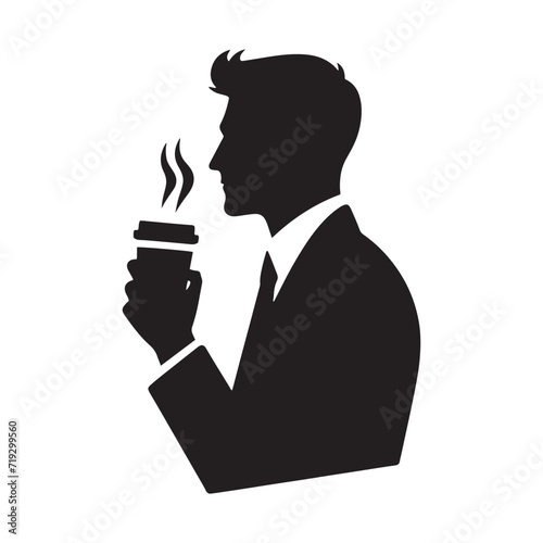 Espresso Reverie: Silhouette of a Person Coffee Enjoying an Espresso Moment of Deep Contemplation - Coffee Illustration - Coffee Vector
