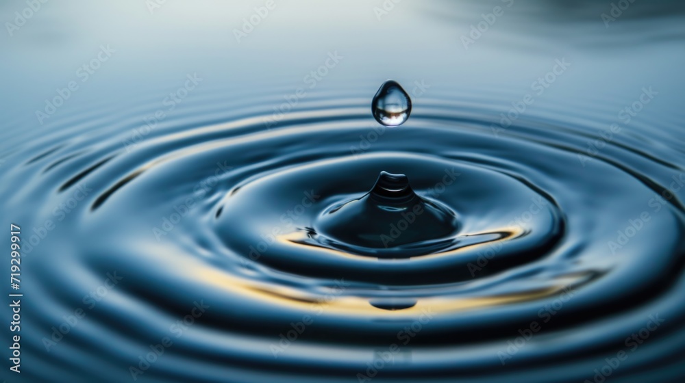 Serenity in Motion: Close-up of Water Droplet Creating Ripples on Calm Surface Serenity in Motion: Close-up of Water Droplet Creating Ripples on Calm Surface