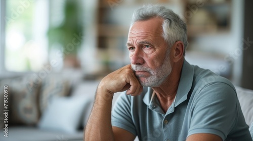 Pensive Senior Man Lost in Thought at Home