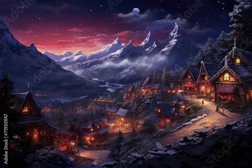 Mountain Melodies, Starlit Village Amidst the Peaks © MrHamster