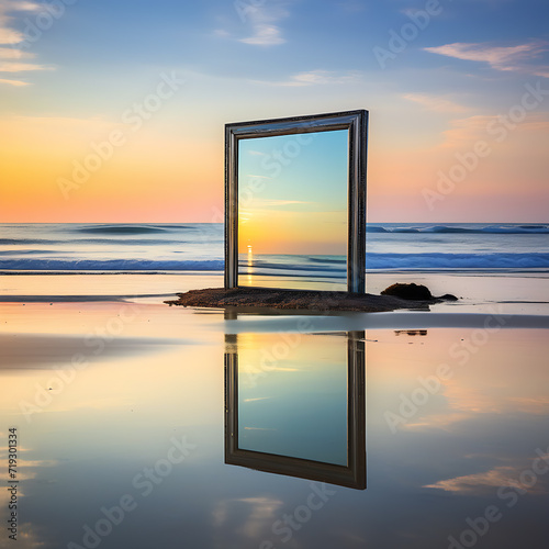 mirror frame on the beach 