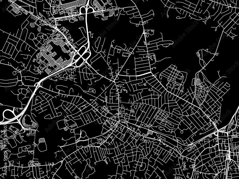 Vector road map of the city of Peabody  Massachusetts in the United States of America with white roads on a black background.