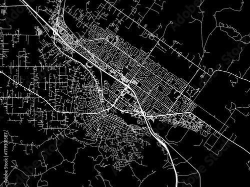 Vector road map of the city of Petaluma  California in the United States of America with white roads on a black background.