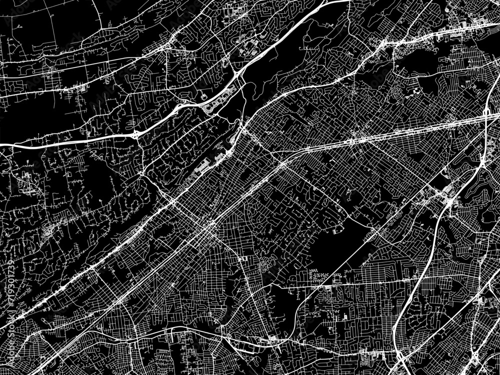 Vector road map of the city of Plainfield  New jersey in the United States of America with white roads on a black background.