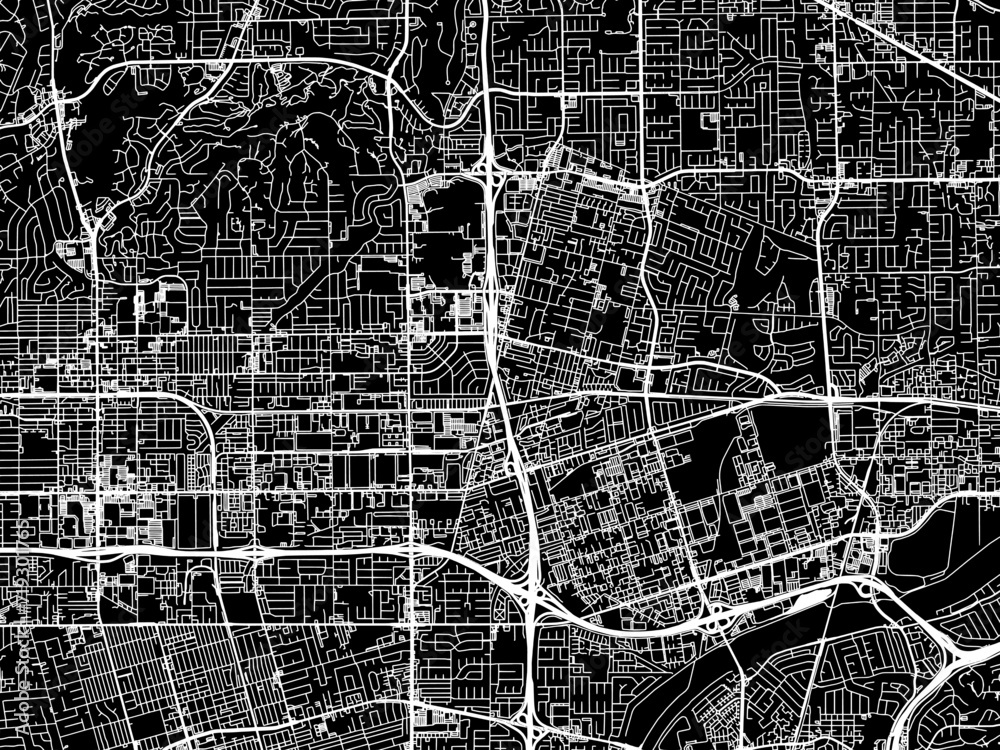 Obraz premium Vector road map of the city of Placentia California in the United States of America with white roads on a black background.