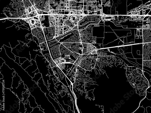 Vector road map of the city of Pleasanton  California in the United States of America with white roads on a black background. photo