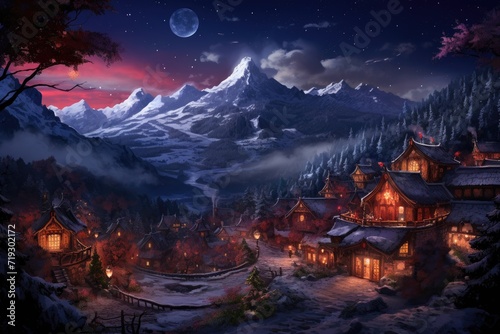 Starlit Village in the Mountain's Embrace