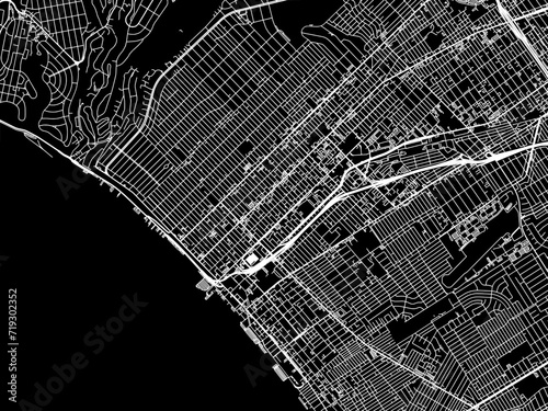Vector road map of the city of Santa Monica  California in the United States of America with white roads on a black background.