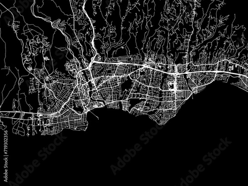 Vector road map of the city of Santa Cruz  California in the United States of America with white roads on a black background.