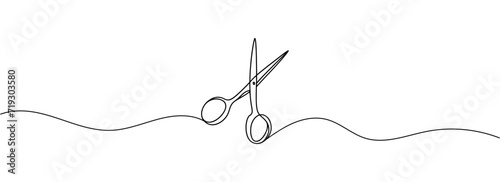 Continuous scissors with one line on a white background.