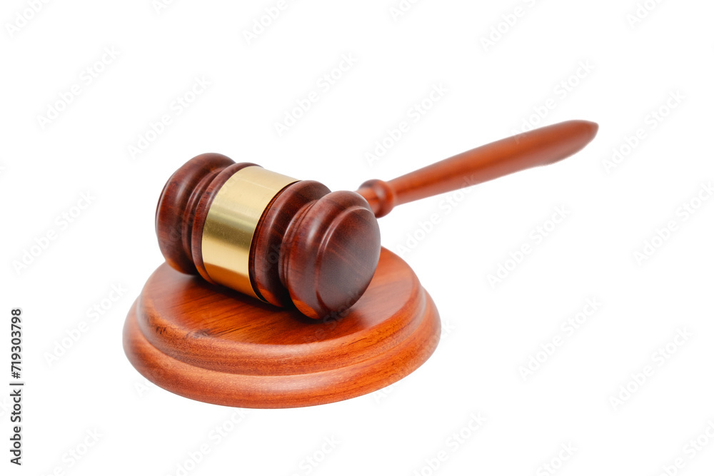 Gavel or mallet of the judge. A wooden hammer is used by judges in the court. Law, justice & crime concept.