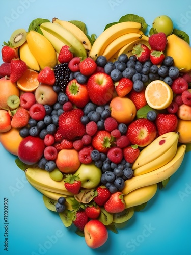 Fruits forming a heart on solid background