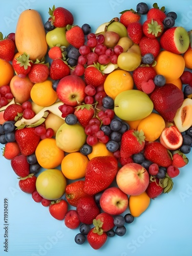 Fruits forming a heart on solid background