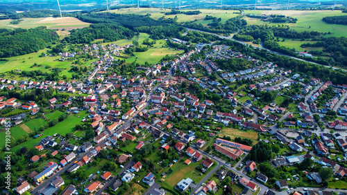 Aeriel around the city Freisen in Germany on a early summer day 