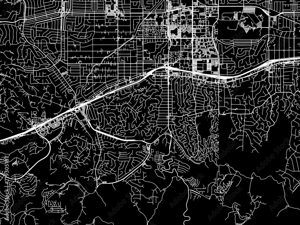 Vector road map of the city of Woodland Hills  California in the United States of America with white roads on a black background.
