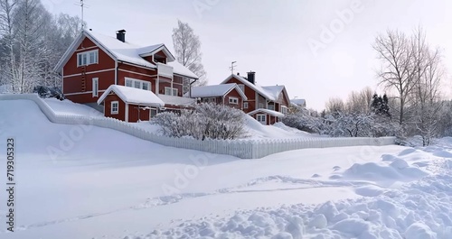 Snowy winter village. Europe, Finland. 