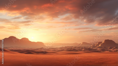 View of the desert landscape in a cloudy, sunny morning.