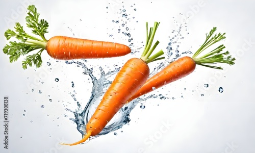 carrots in water splashes on white background