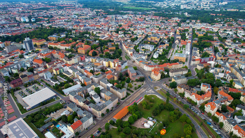 Aeriel around the city Halle an der saal in Germany on a early summer day 