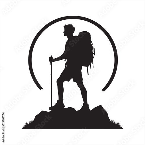 Peaks and Valleys: Hiking Silhouette Ensemble, Conveying the Thrill of Conquering Nature's Terrain - Hiking Illustration - Hiking Vector - Person Silhouette
