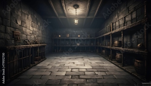 Underground old medieval dungeon jail cells  fantasy adventure tabletop role play game setting  dark and creepy rp table top background  hd created with generative ai