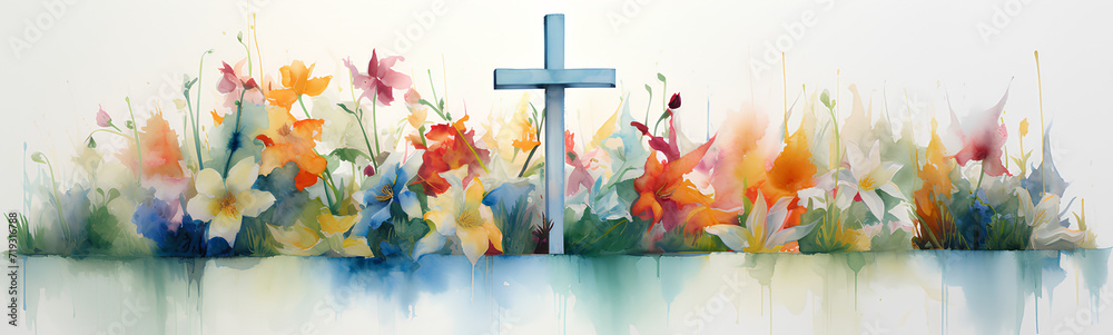 Holly week. Crucifixion of Jesus in watercolor.
 - obrazy, fototapety, plakaty 