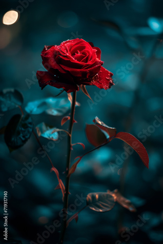 A red rose on dark background, generative AI
