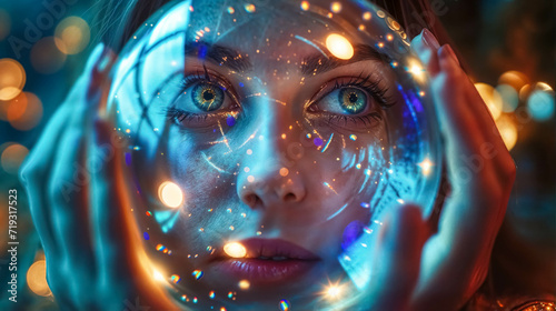 A Fortune Teller's Mesmerizing Gaze into the Cosmos. Visionary Insight. Vision of the Future With The Orb of Infinity