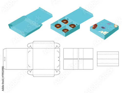 Donut Box Packaging Template with Outline Cut