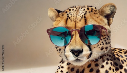creative animal concept cheetah in sunglass shade glasses on solid pastel background commercial editorial advertisement surreal surrealism