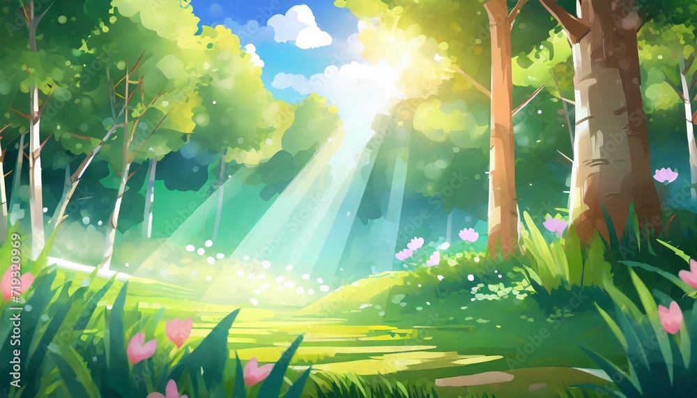 Obraz premium light and forest day anime background illustration