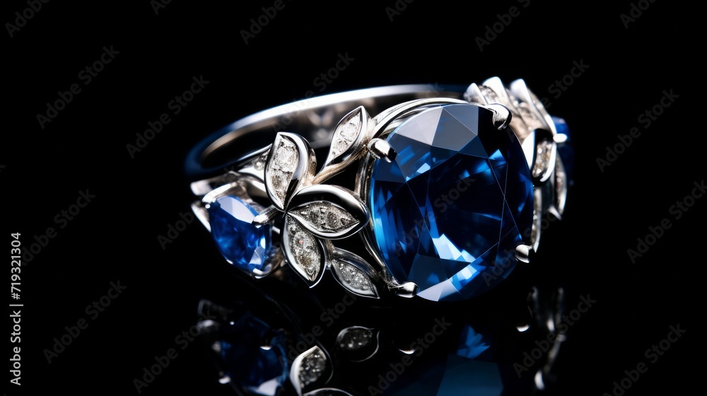 Beautiful gold ring with aquamarine and diamonds on a black background. Neural network AI generated art Beautiful gold ring with aquamarine and diamonds on a black background. Neural network AI generated art