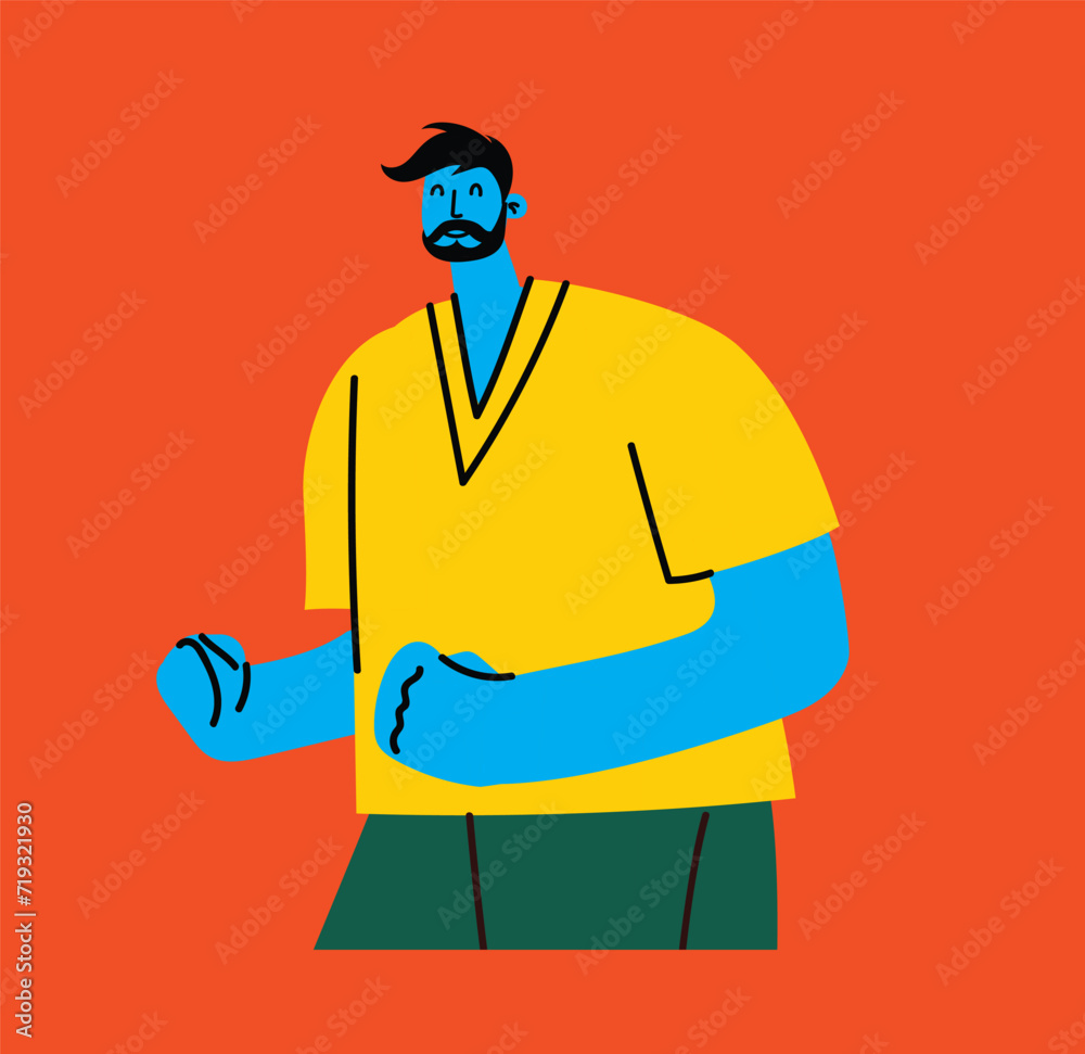Happy positive Man gesturing with hands, fingers. Love, support, solidarity, ok expressions. Flat graphic vector illustration isolated