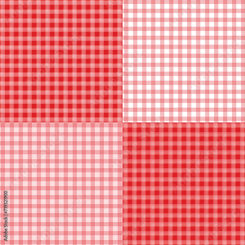 Valentine's day concept pattern set. Valentine's Day checkered, gingham and plaid Pattern. Red, white background. Copy space. Trendy style. Isolated vector illustration.