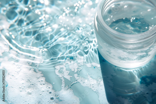 a close up of an empty jar beside skin care products 