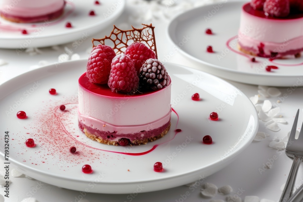 raspberry cake with raspberries , in the style of light pink raspberry cake with raspberries , in the style of light pink