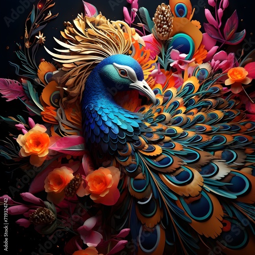 Colorful peacock illustration design - generative AI 