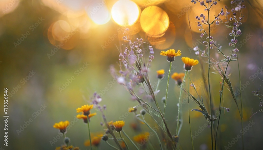 art wild flowers in a meadow at sunset macro image shallow depth of field abstract august summer nature background