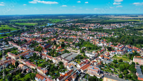 Aeriel of the old town of the city Ro  lau in Germany on a sunny summer day