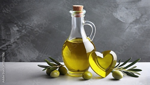 olive oil and heart copy space stock photo