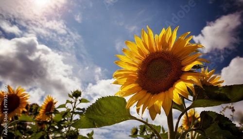 sunflower flower sunshine on blue sky background