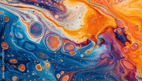 close up of a beautiful orange and blue liquid Generative AI