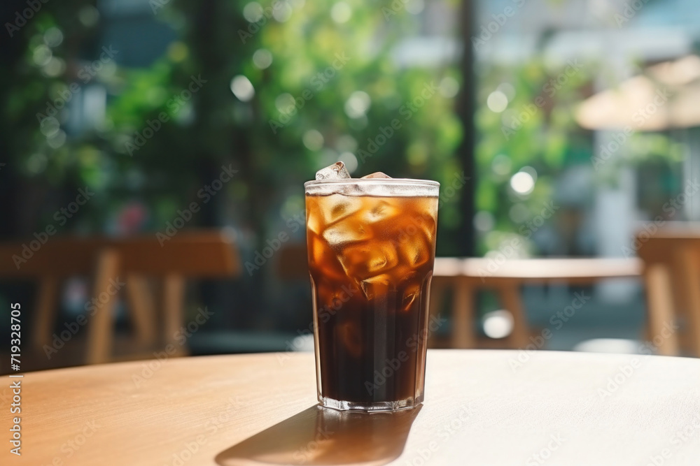 Black iced coffee on the table in coffee shop. Black iced coffee on the table in coffee shop.