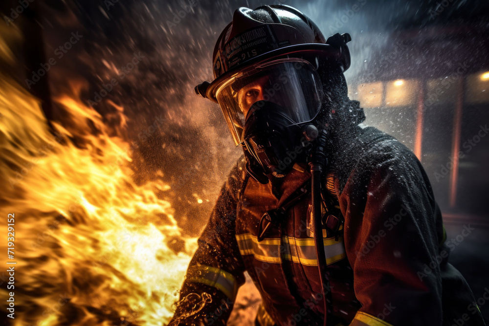 Close up of Fireman using water and extinguisher to fighting with fire flame. Close up of Fireman using water and extinguisher to fighting with fire flame.