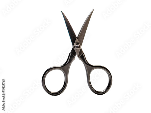 A metal steel scissors in PNG format or on a transparent background. Decoration and design element for a project, banner, postcard, business, presentation. Isolated on a white background.