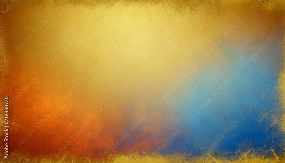 gold background with grunge borders and vintage texture in blue red orange and yellow with soft blur