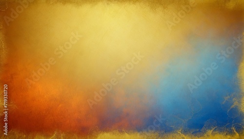 gold background with grunge borders and vintage texture in blue red orange and yellow with soft blur