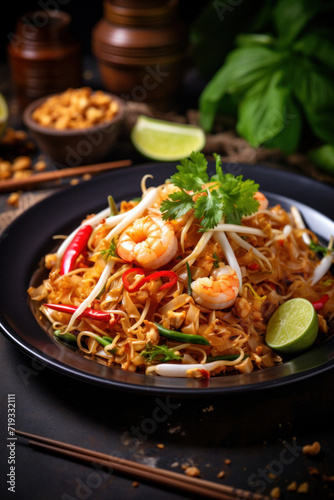Thai traditional food, Pad thai, dry noodle, street food, thailand.