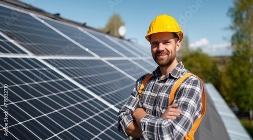 Portrait of a male european engineer in font of solar panel © ZoomTeam